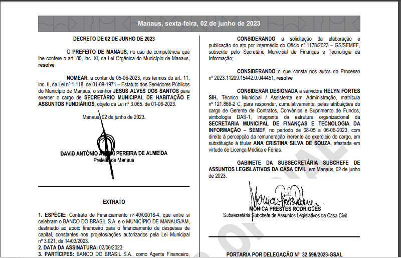 Jesus Alves é nomeado Secretário Municipal de Habitação e Assuntos Fundiários em Manaus
Portal Remador