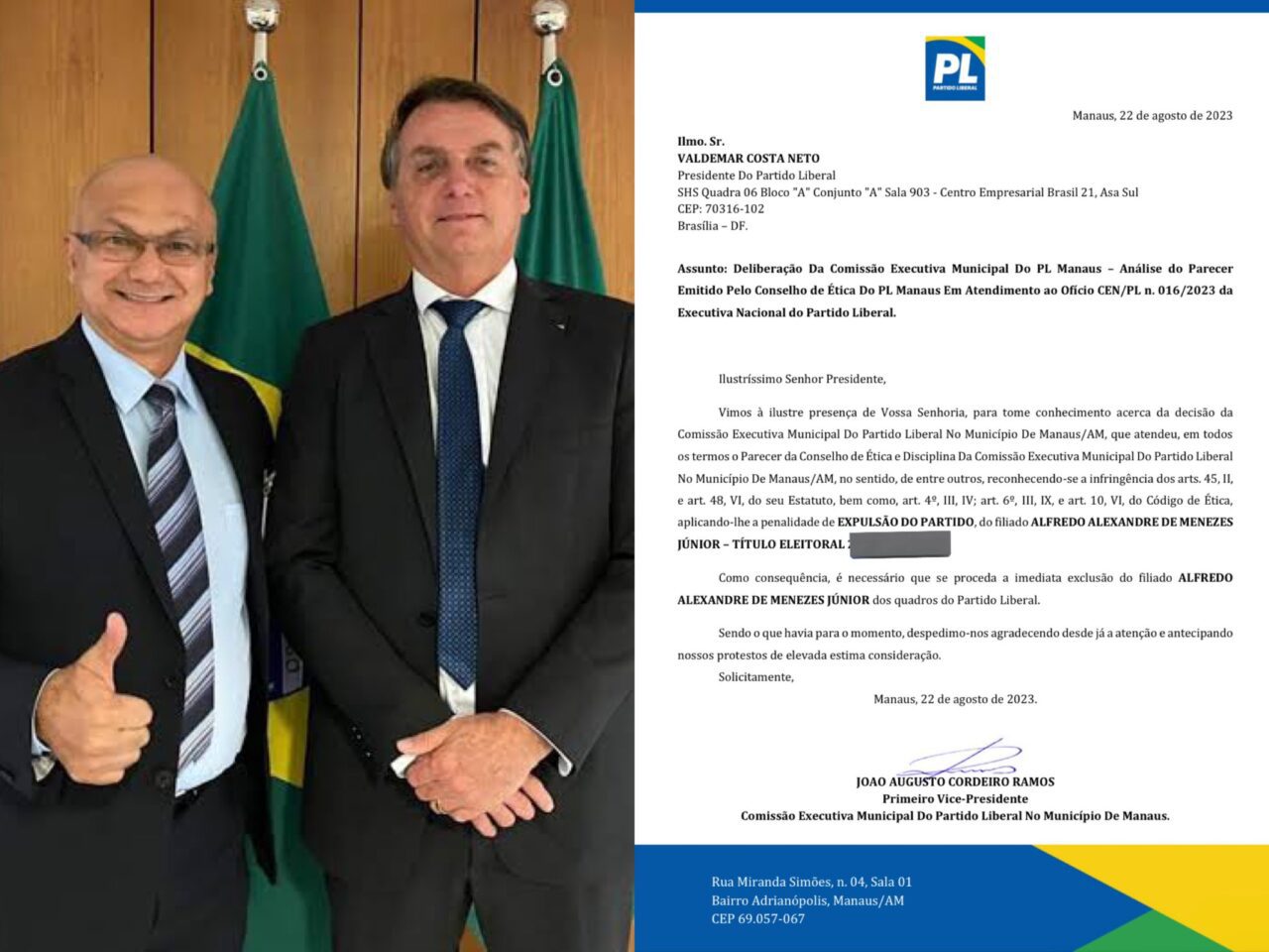 Partido Liberal expulsa Coronel Menezes por comentário em live Portal Remador