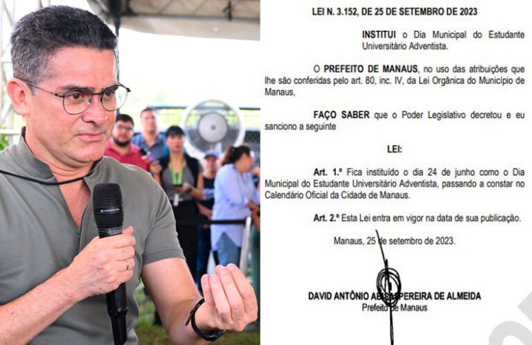 Dia do Estudante Universitário Adventista em Manaus é sancionada pelo prefeito David Almeida