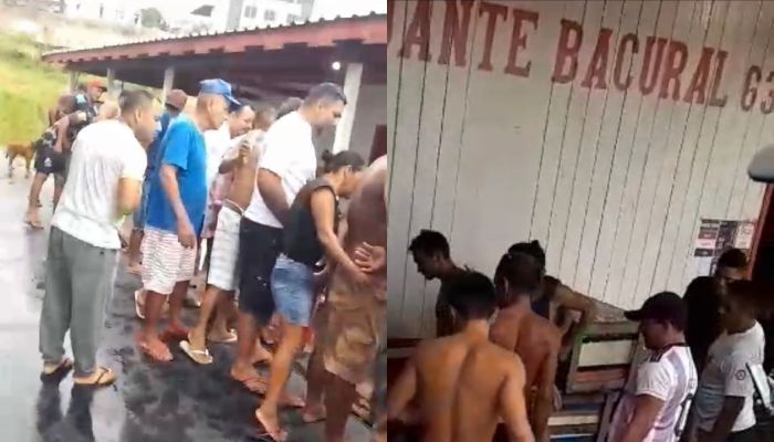 Homem recebe o 'carinho' da população após tentativa de furto em Manacapuru no Amazonas