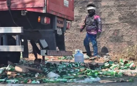 Carga de cerveja Heineken cai de caminhão e provoca engarrafamento em Manaus