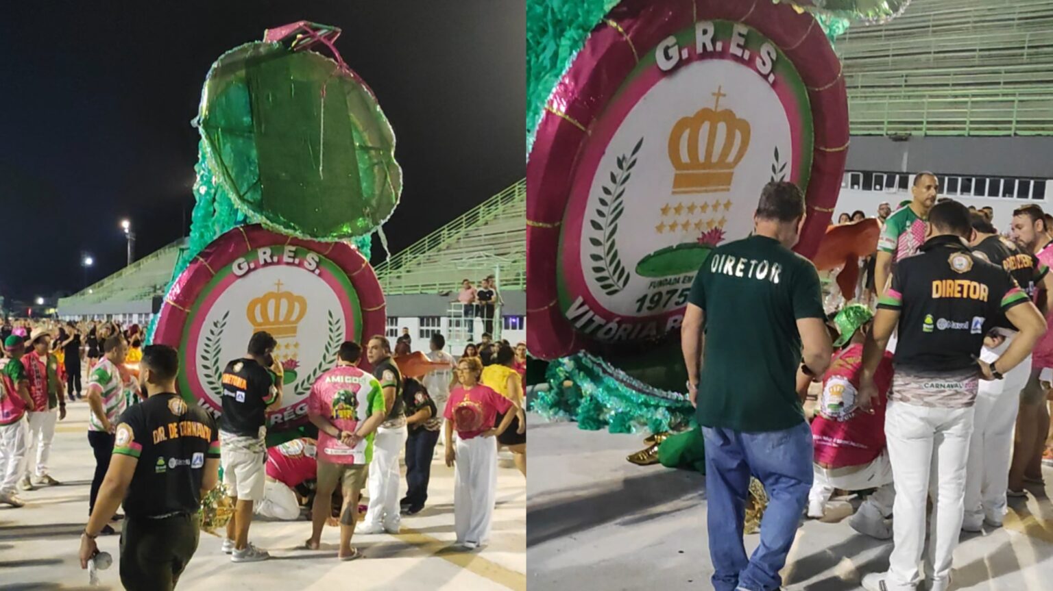 Rei Momo da Vitória Régia sofre queda de carro alegórico durante ensaio no Sambódromo de Manaus