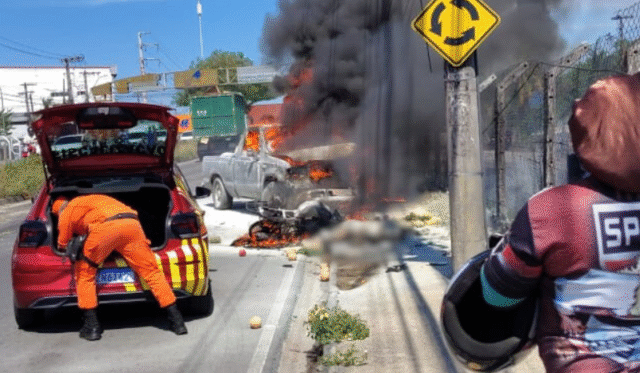 Motociclista morre carbonizado após colisão com caminhonete em alta velocidade na avenida Oitis