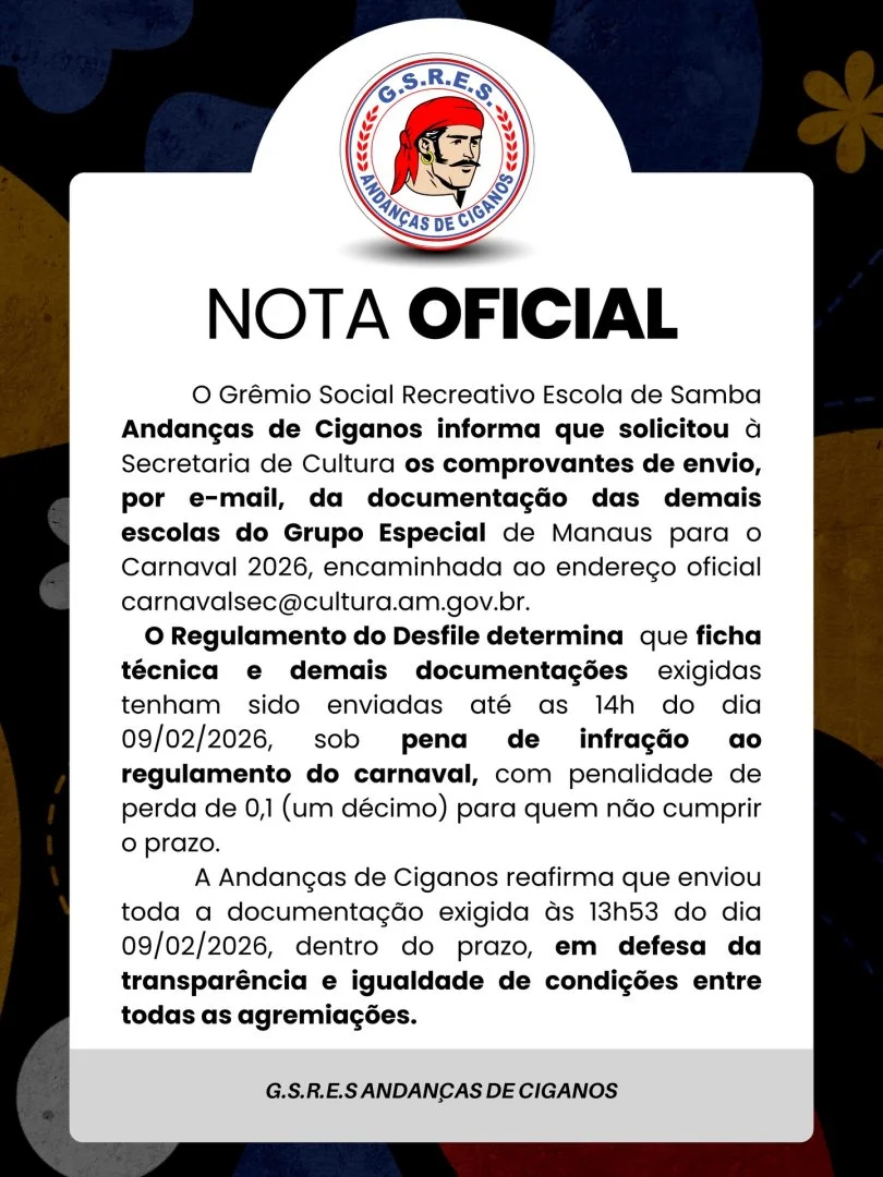 Andanças de Ciganos pede comprovantes de entrega de documentos das escolas do Grupo Especial - Portal Remador