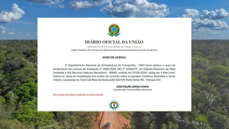 DNIT recebe licença do Ibama para construção de pontes no trecho do meio da BR-319