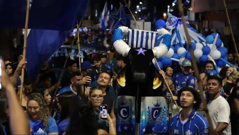 Mais de 60 mil pessoas invadem as ruas de Parintins no tradicional Boi de Rua do Caprichoso