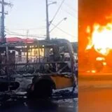 Micro-ônibus é incendiado durante protesto na zona Leste de Manaus