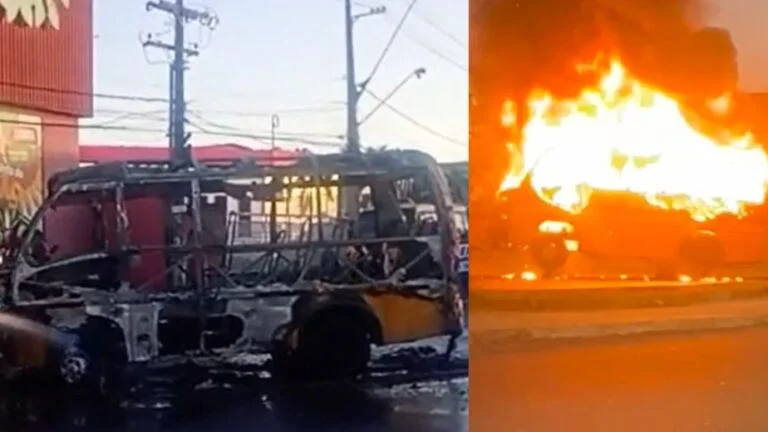 Micro-ônibus é incendiado durante protesto na zona Leste de Manaus