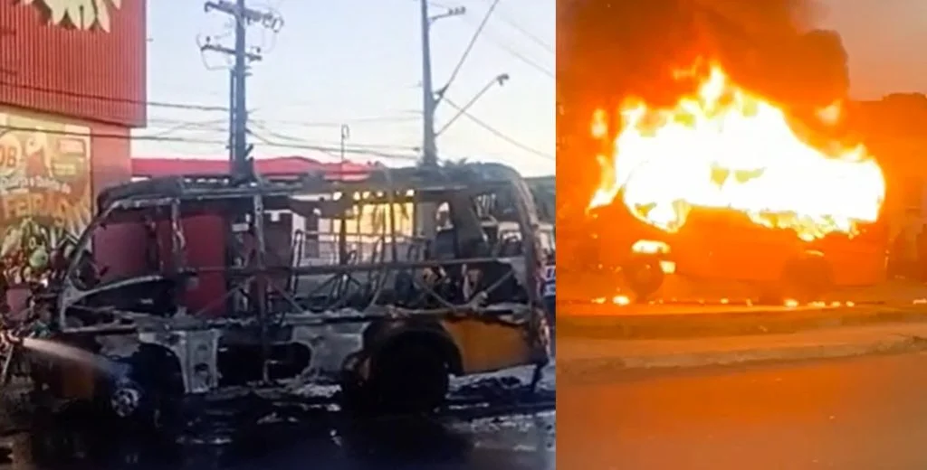 Micro-ônibus é incendiado durante protesto na zona Leste de Manaus