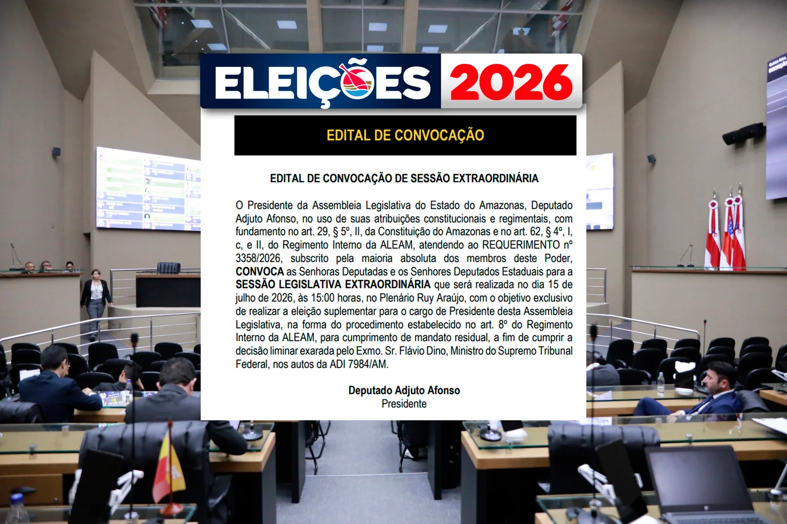 ALEAM convoca eleição para presidência nesta quarta-feira após determinação do STF