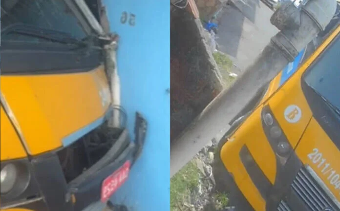 Ônibus ‘Amarelinho’ perde o freio, desce descontrolado e invade casa em Manaus