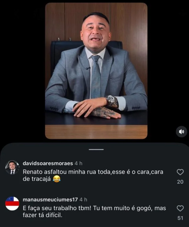 Salazar volta a atacar prefeito Renato Junior com apelidos nas redes sociais e enfrenta críticas de internautas