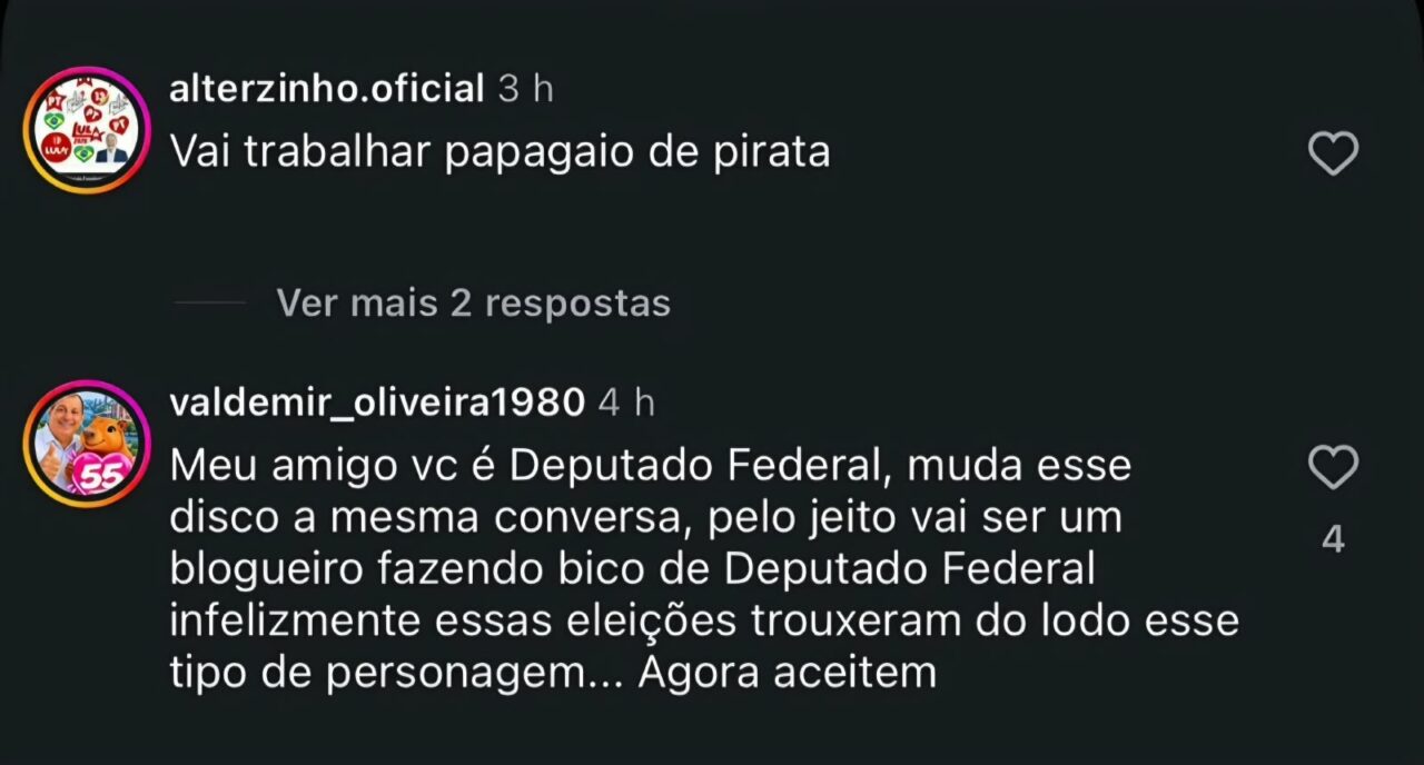 Salazar volta a atacar prefeito Renato Junior com apelidos nas redes sociais e enfrenta críticas de internautas